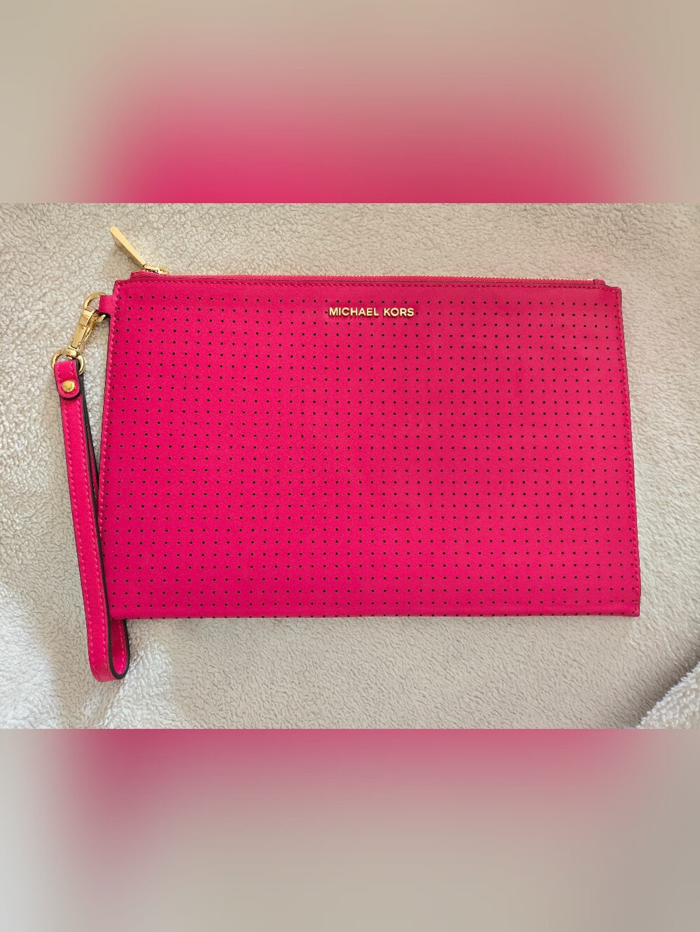 Michael Kors Perforated Pink Leather Large Wristlet / Pouch